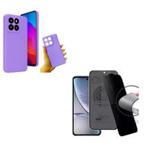 Capinha Silicone Case Lilás + Película Privacidade Fosca Moto Edge 60 Fusion