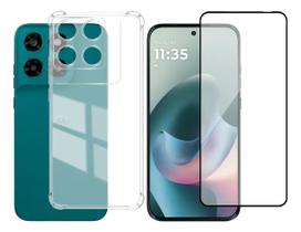 Capinha Silicone para Moto G67 G77 5G Transparente + Película 3D Vidro