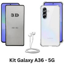 Capinha Silicone TPU + Película Frontal 3D de Vidro + Fone Tipo C para Samsung Galaxy A36 5g