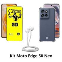 Capinha Silicone Transparente + Película Matte Fosca + Fone de Ouvido para Moto Edge 50 Neo