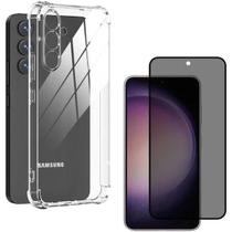Capinha Transparente Anti Choque + Película 3D Privacidade de Vidro para Samsung Galaxy M55