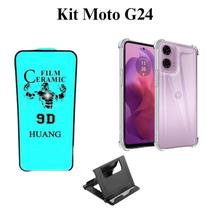 Capinha Transparente Anti Shock + Película de Cerâmica + Suporte de Mesa para Motorola Moto G24 Capinha Transparente Anti Shock + Película de Cerâmica + Suporte de Mesa para Motorola Moto G24