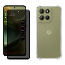 Capinha Transparente para Motorola Moto G15 + Película Privacidade Fosca 9D