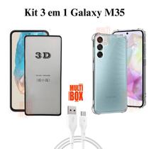 Capinha Transparente + Película 3D de Vidro + Cabo USB Tipo C para Samsung Galaxy M35