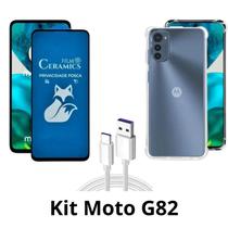 Capinha Transparente + Película Fosca Privacidade + Cabo USB Tipo C para Motorola Moto G82