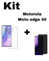Capinha Transparente + Película Fosca Privacidade Curva Para Motorola Edge 40