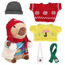 Capivara de pelúcia com 10 peças de fantasia estilo outono/inverno Capivara de pelúcia com 10 peças de fantasia estilo outono/inverno