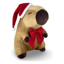 Capivara De Pelúcia Natalina 20cm Com Gorro E Laço
