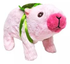 Capivara Fofa De Pelúcia Anda Faz Barulho Tem Luz Brinquedo Rosa