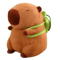 Capivara Pelucia Filó com Mochila Tartaruga Removível Pequena Fofa 25 cm