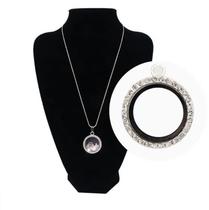 Capsula Relicário C/ Zircônia com fecho Imã em Banho Prata