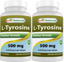 Cápsulas de 500 mg de L-tirosina Best Naturals, pacote de 180 unidades Cápsulas de 500 mg de L-tirosina Best Naturals, pacote de 180 unidades