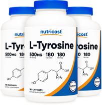 Cápsulas de 500 mg de L-tirosina Nutricost, 180 unidades x 3 frascos