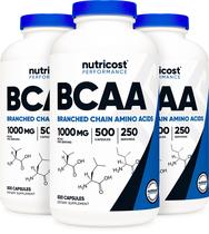 Cápsulas de BCAA Nutricost 2:1:1 1000 mg 500 cápsulas (3 frascos)