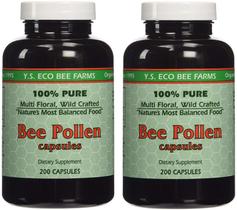 Cápsulas de Pólen de Abelha YS Organics - 200 Cápsulas (2 Pacotes)