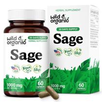 Cápsulas de sálvia selvagem e orgânica 1000 mg para suporte digestivo cerebral
