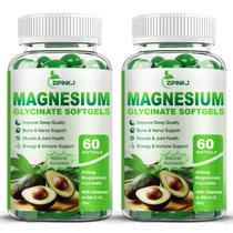 Cápsulas gelatinosas de glicinato de magnésio de 400 mg com zinco e vitamina E, pacote com 2