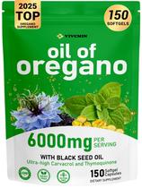 Cápsulas gelatinosas de óleo de orégano vivcmin, 150 unidades, 6000 mg com óleo de semente preta Cápsulas gelatinosas de óleo de orégano vivcmin, 150 unidades, 6000 mg com óleo de semente preta
