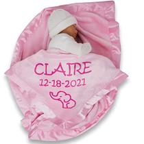 Captura personalizada Cobertor de bebê elefante personalizado para menina - Presente de nome de recém-nascido ou bebê - Rosa ou azul (2 linhas de texto) - Custom Catch