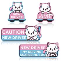 Car Magnet W1cwey Cartoon Cat Student Driver Reflective 4 unidades