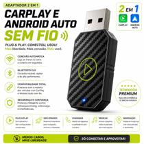 Car Play Conversor USB Veicular Android Auto Wireless 2 em 1 Espelhamento Sem Fio Carro Wireless Car Play Conversor USB Veicular Android Auto Wireless 2 em 1 Espelhamento Sem Fio Carro Wireless
