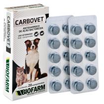 Carbovet C/ 20 Comp -Biofarm Cães Gatos - Antitóxico e antidiarreico