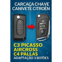Carcaça Chave Canivete Citroen C3 Picasso Aircross C4 Pallas Adaptação 3 Botões Carcaça Chave Canivete Citroen C3 Picasso Aircross C4 Pallas Adaptação 3 Botões