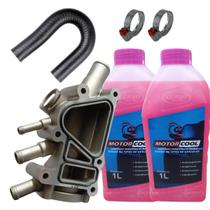 Carcaça Válvula Termostatica Alumínio Fiesta Ecosport Ka Courier Motor Zetec Rocam 1.0 1.6 8v 99/2010 com Mangueira Retorno e Aditivo Rosa Concentrado