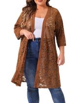 Cardigã Agnes Orinda Plus Size de renda manga 3/4 5X marrom Cardigã Agnes Orinda Plus Size de renda manga 3/4 5X marrom