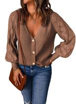 Cardigã Astylish feminino com frente aberta, manga lanterna, tricotado, cáqui