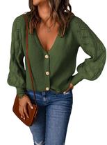 Cardigã Astylish feminino com frente aberta, manga lanterna, tricotado