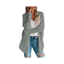 Cardigã Básico Feminino plus Size De Manga Longa Com Frente Aberta Em Tecido Sólido Com Stretch Cardigã Básico Feminino plus Size De Manga Longa Com Frente Aberta Em Tecido Sólido Com Stretch