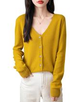 Cardigã Chanyarn 100% lã merino com decote em V para mulheres Maple Leaf Cardigã Chanyarn 100% lã merino com decote em V para mulheres Maple Leaf