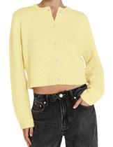 Cardigã Cioatin feminino tricotado com botão curto, amarelo leve