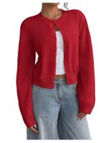Cardigã COZYEASE Cropped Button Down Knit Y2k Red para mulheres Cardigã COZYEASE Cropped Button Down Knit Y2k Red para mulheres