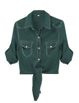 Cardigã Crop Top Omoone feminino moderno, verde escuro