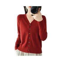 Cardigã De Cashmere Com Decote Em V Para Mulheres, Cor Sólida, Confortável E Casual Para O Início Do