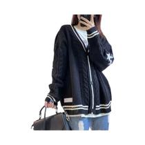 Cardigã De Inverno Com Estampa De Estrelas Vintage, Manga Longa, Decote Em V, Estilo Preppy Retro Cardigã De Inverno Com Estampa De Estrelas Vintage, Manga Longa, Decote Em V, Estilo Preppy Retro