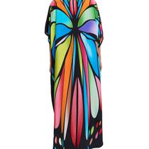 Cardigã de praia com estampa de borboleta colorida, caimento solto