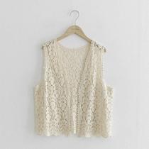 Cardigã De Tricô Floral De Renda Sem Mangas Com Abertura Frontal Estilo Boho Para Praia Feminino