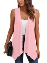 Cardigã, elástico, drapeado, aberto, frontal, sem mangas, rosa, feminino Cardigã, elástico, drapeado, aberto, frontal, sem mangas, rosa, feminino