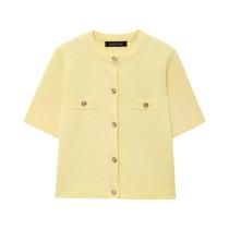 Cardigã Elegante Feminino De Manga Curta Com Decote Redondo E Botões, Moda Casual De Outono