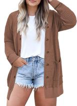 Cardigã Eytino Plus Size leve Waffle Knit 3X marrom