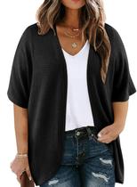 Cardigã Eytino Plus Size para mulheres de manga curta preto 2X Cardigã Eytino Plus Size para mulheres de manga curta preto 2X