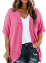 Cardigã Eytino Plus Size para mulheres de manga curta rosa 2X