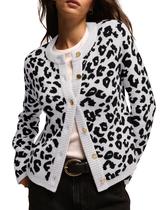 Cardigã Feminino ACCPUR com Estampa de Leopardo - Frente Aberta - Branco