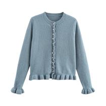 Cardigã Feminino Amarelo Com Manga Pétala Em Tricô, Moda Outono, Elegante, Doce E Vibrante, Suéter Cardigã Feminino Amarelo Com Manga Pétala Em Tricô, Moda Outono, Elegante, Doce E Vibrante, Suéter