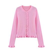 Cardigã Feminino Amarelo Com Manga Pétala Em Tricô, Moda Outono, Elegante, Doce E Vibrante, Suéter Cardigã Feminino Amarelo Com Manga Pétala Em Tricô, Moda Outono, Elegante, Doce E Vibrante, Suéter