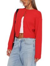 Cardigã feminino casual de malha curta Yoawdats vermelho (S-XL)