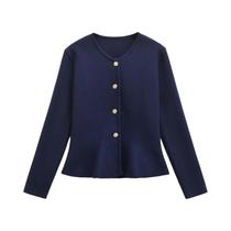 Cardigã Feminino Com Bainha Curta, Suéter Casual Com Botões, Top De Outono, Roupas Femininas